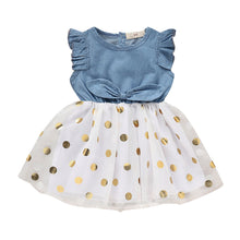 Load image into Gallery viewer, Summer New Fashion Toddler Baby Girls Sleeveless Dot Print Denim Bow Dress Tulle Dresses Clothes Wholesale Free Ship Z4