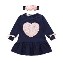 Load image into Gallery viewer, Cute Toddler Infant Baby Girls Spring Auturm Floral Heart Long Sleeve Princess Dresses with Headband baby Clothes Vestido bebe