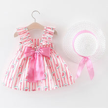 Load image into Gallery viewer, Fashion Baby girl dress cotton o-neck regular Toddler Baby Kids Girls Floral Ruched Bow Watermelon Princess Dress Clothes Hat H4