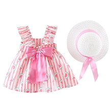 Load image into Gallery viewer, Fashion Baby girl dress cotton o-neck regular Toddler Baby Kids Girls Floral Ruched Bow Watermelon Princess Dress Clothes Hat H4