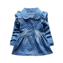 Load image into Gallery viewer, Fashion Baby girl dress cotton o-neck regular Toddler Baby Girls Ruched Dot Print Long Sleeve Princess Denim Dress Outfits H4