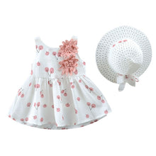 Load image into Gallery viewer, Fashion Baby girl dress cotton o-neck regular Toddler Kid Baby Girl Cherry Printed Princess Dress+Hat Outfits Set Clothes H4