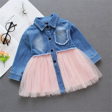 Load image into Gallery viewer, Fashion Baby Girls Clothes Denim Patchwork Design Long Sleeve Dress Kids Toddler Pageant Sundress 0-4Y Newborn Baby Girl Dress