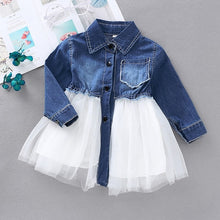 Load image into Gallery viewer, Fashion Baby Girls Clothes Denim Patchwork Design Long Sleeve Dress Kids Toddler Pageant Sundress 0-4Y Newborn Baby Girl Dress