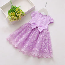 Load image into Gallery viewer, Summer Casual Baby Girls Short Sleeve Dress With Bowknot Design Kids Toddler Pageant Princess Mesh Sundress